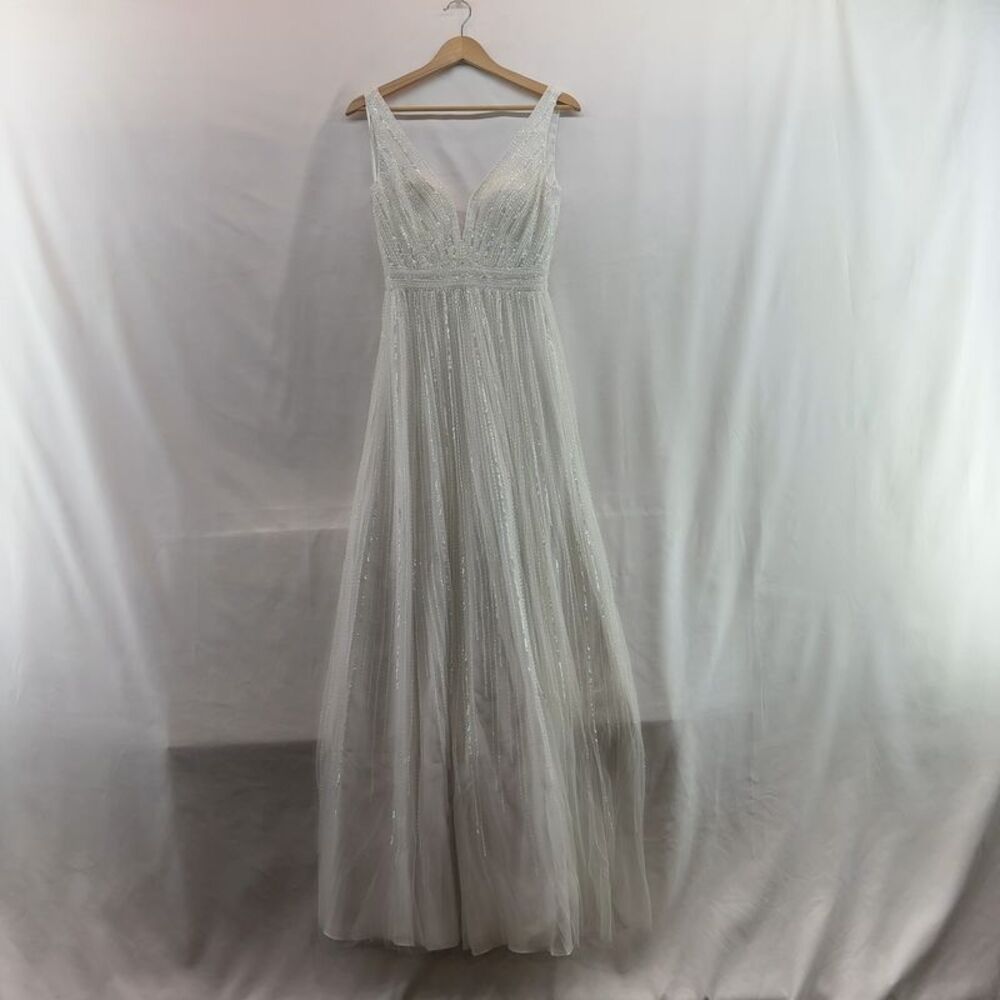 Unknown Beaded V Neck Evening Dress-US 2 (XS) / white